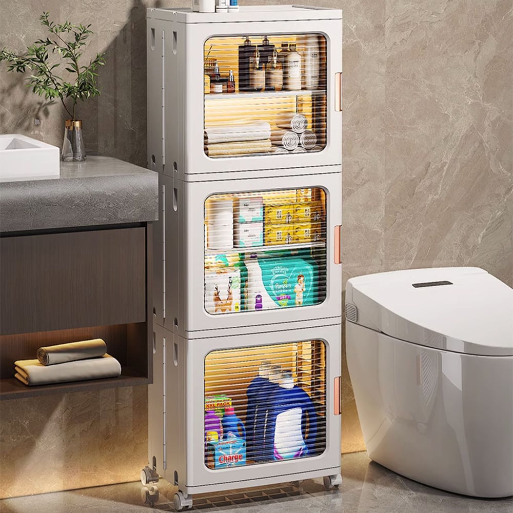 Domande e risposte per Armadietto da bagno bianco a 3 livelli autoportante con 3 ripiani e ante