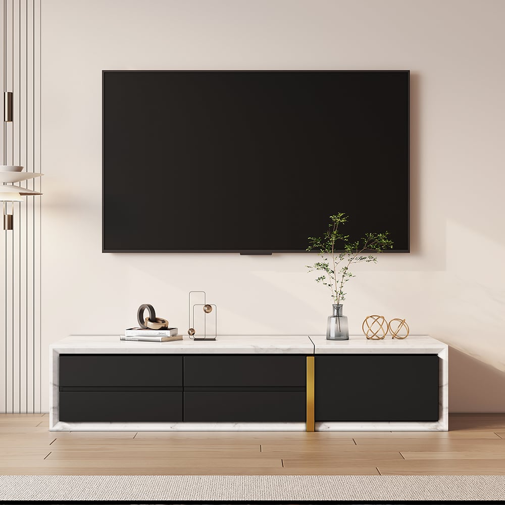 Questions and Answers for 51.2'' to 86.6'' Extendable TV Stand White & Black Corner Media Console with 2 Drawers