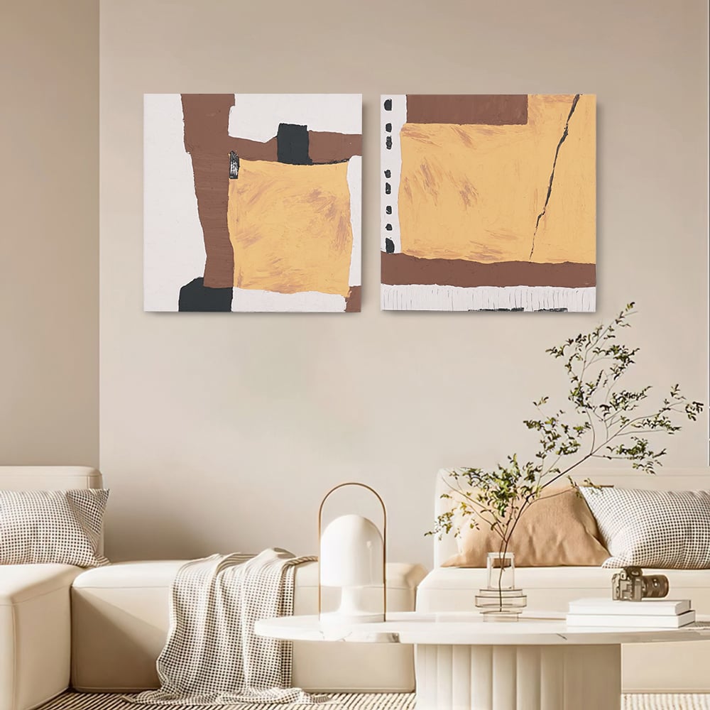 Customer Reviews for 2 Pieces Abstract Geometric Japandi Square Wall Decor Art Oil Painting Set Living Room