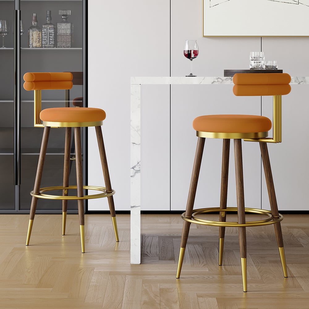 Avis Clients sur Tabouret de bar orange moderne Mid-Century avec dossier (lot de 2) avec revêtement en velours
