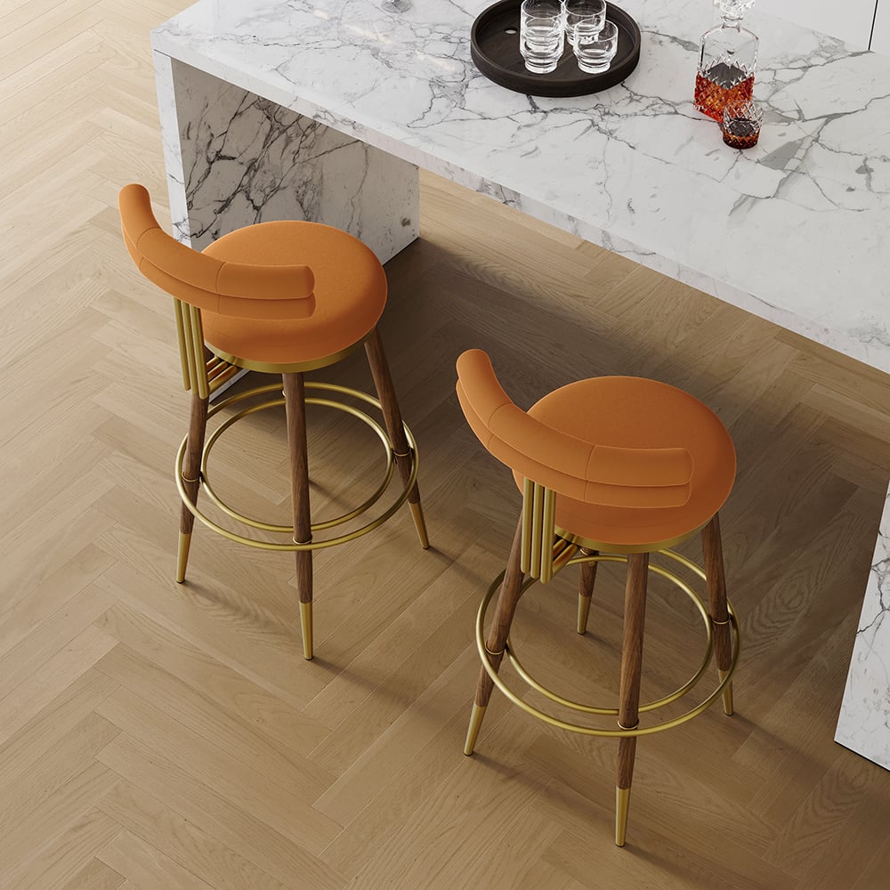 Avis Clients sur Tabouret de bar orange moderne Mid-Century avec dossier (lot de 2) avec revêtement en velours