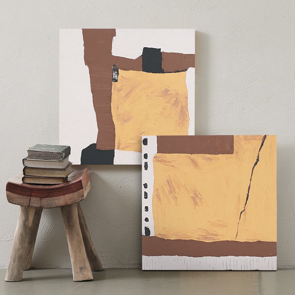 Customer Reviews for 2 Pieces Abstract Geometric Japandi Square Wall Decor Art Oil Painting Set Living Room