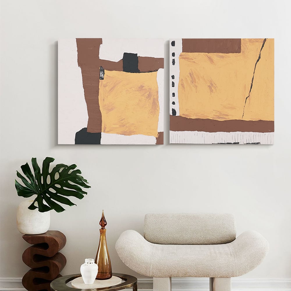 Customer Reviews for 2 Pieces Abstract Geometric Japandi Square Wall Decor Art Oil Painting Set Living Room