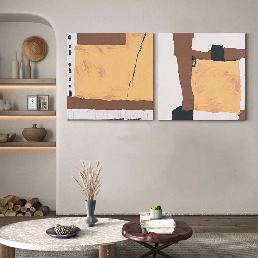 Customer Reviews for 2 Pieces Abstract Geometric Japandi Square Wall Decor Art Oil Painting Set Living Room