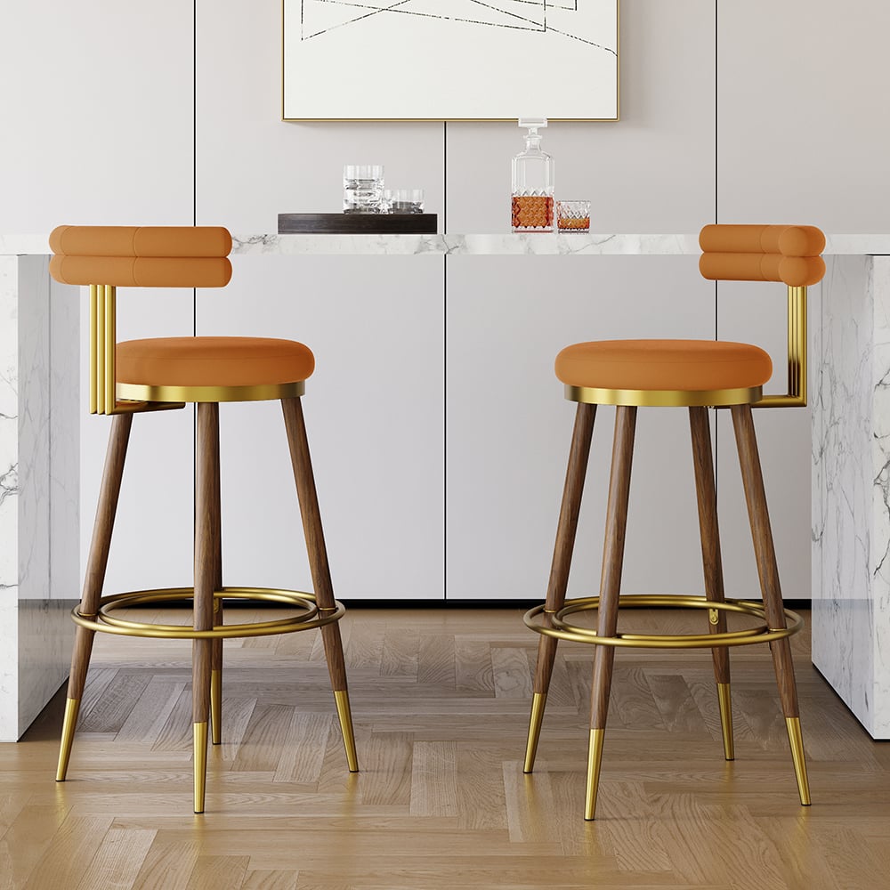 Avis Clients sur Tabouret de bar orange moderne Mid-Century avec dossier (lot de 2) avec revêtement en velours