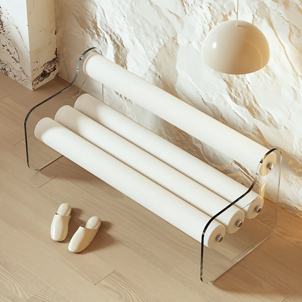 Perguntas e respostas para Banco de quarto moderno de veludo branco com encosto em acrílico e banco estofado