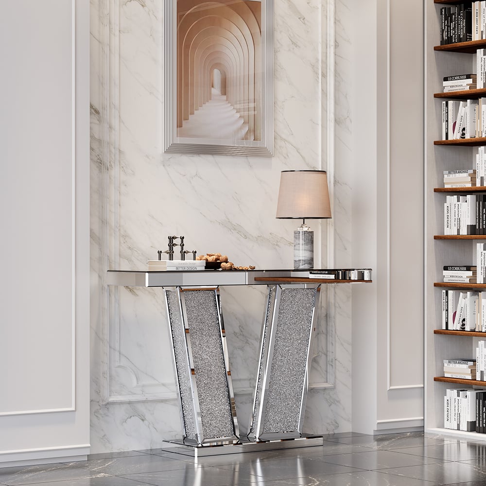 Hodnocení zákazníků pro položku Glam zrcadlový konzolový stůl s křišťálovými kamínky ve stříbrném a zlatém