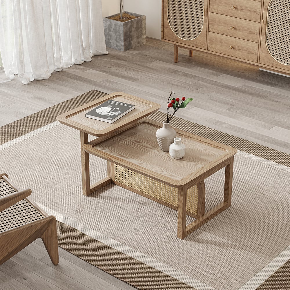 Avis Clients sur Ensemble de 2 tables basses modernes à emboîter en rotin naturel