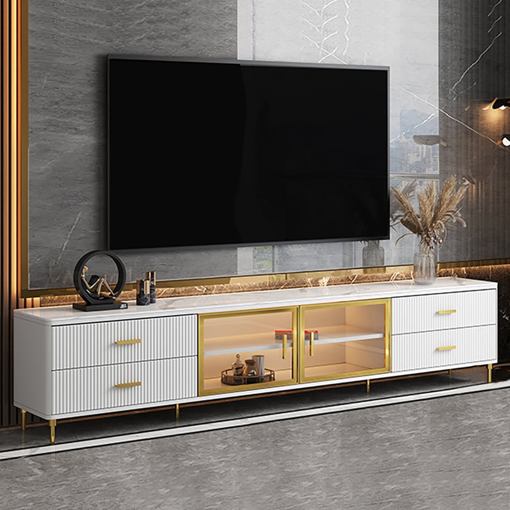 Customer Reviews for Cofab 2000mm TV Stand  with Drawers & Shelves White Media Console with Glass Doors