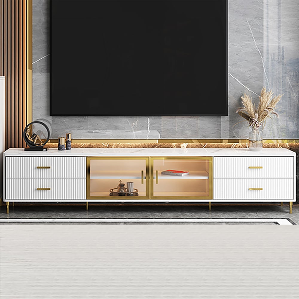 Customer Reviews for Cofab 2000mm TV Stand  with Drawers & Shelves White Media Console with Glass Doors