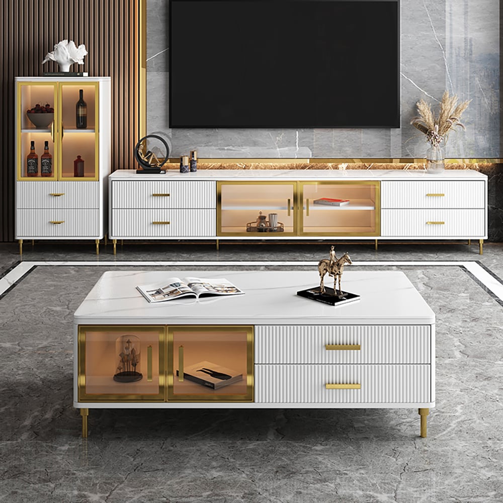 Customer Reviews for Cofab 2000mm TV Stand  with Drawers & Shelves White Media Console with Glass Doors