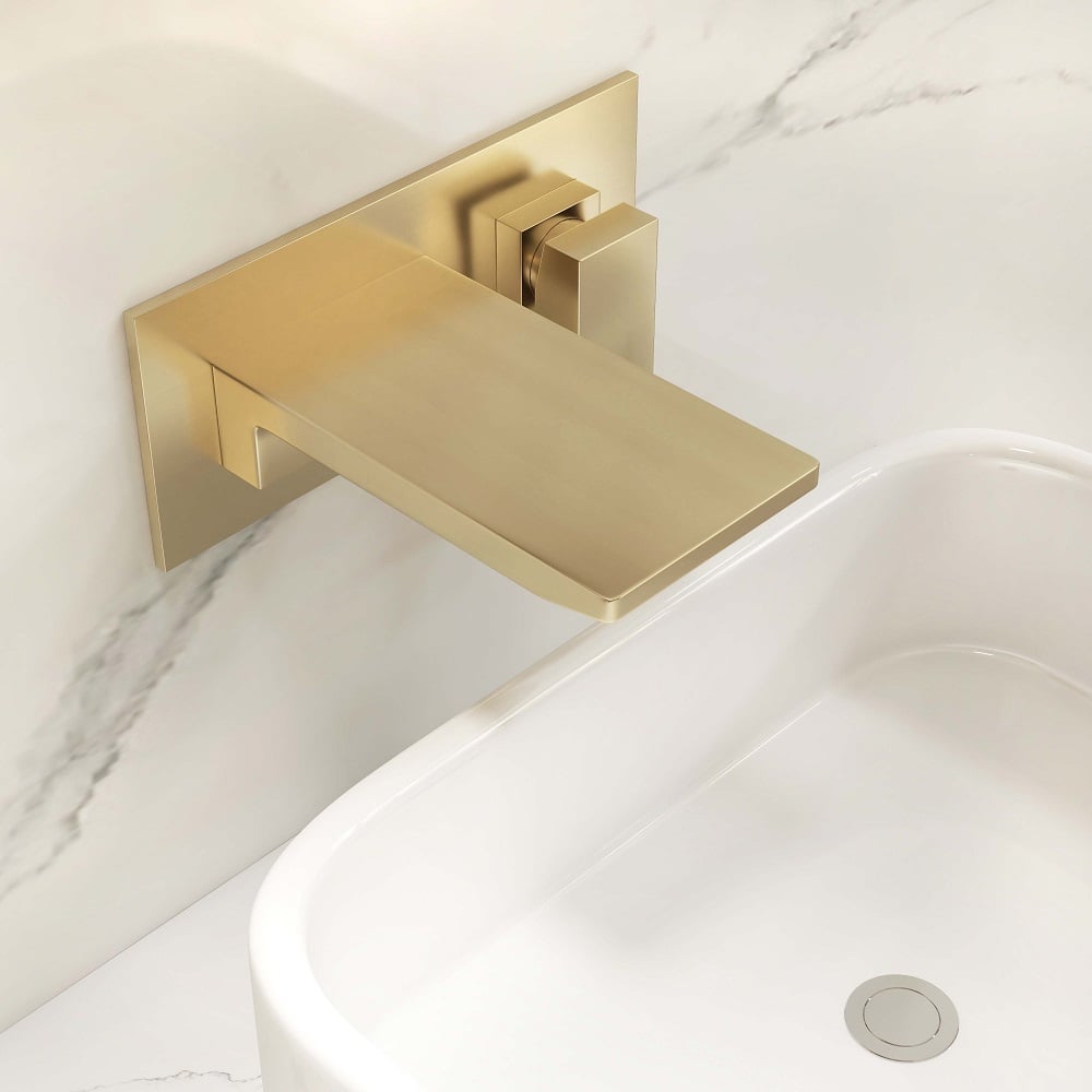 Oceny klientów dla Elegancki, szczotkowany złoty ścienny kran do umywalki łazienkowej z pojedynczym uchwytem