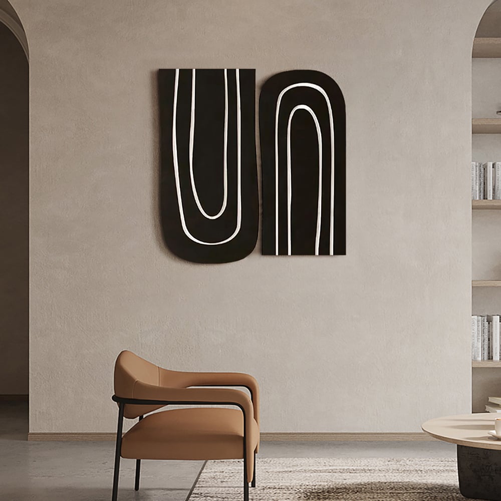 Avis Clients sur Ensemble de décoration murale géométrique abstraite minimaliste de 2 pièces pour salon en noir et blanc