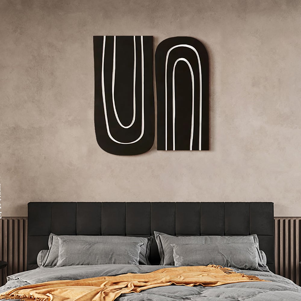 Avis Clients sur Ensemble de décoration murale géométrique abstraite minimaliste de 2 pièces pour salon en noir et blanc