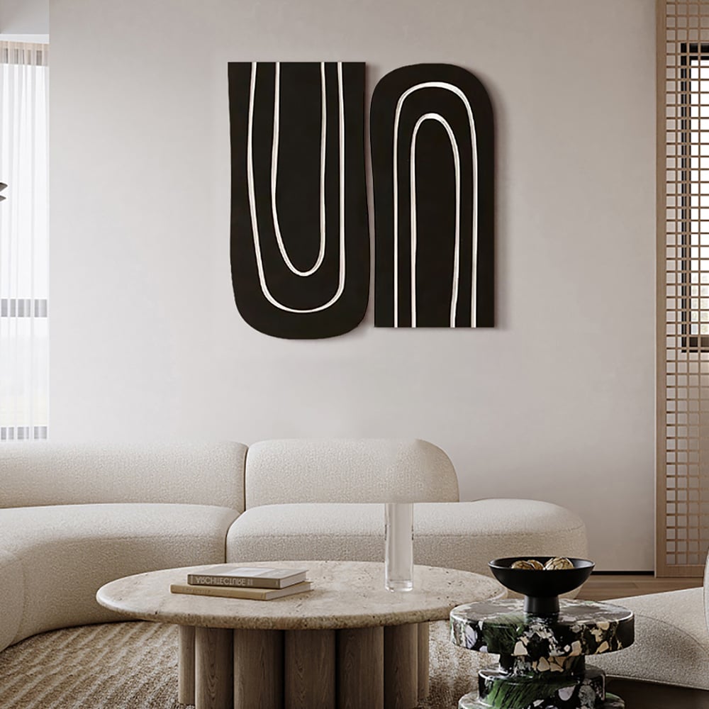 Avis Clients sur Ensemble de décoration murale géométrique abstraite minimaliste de 2 pièces pour salon en noir et blanc