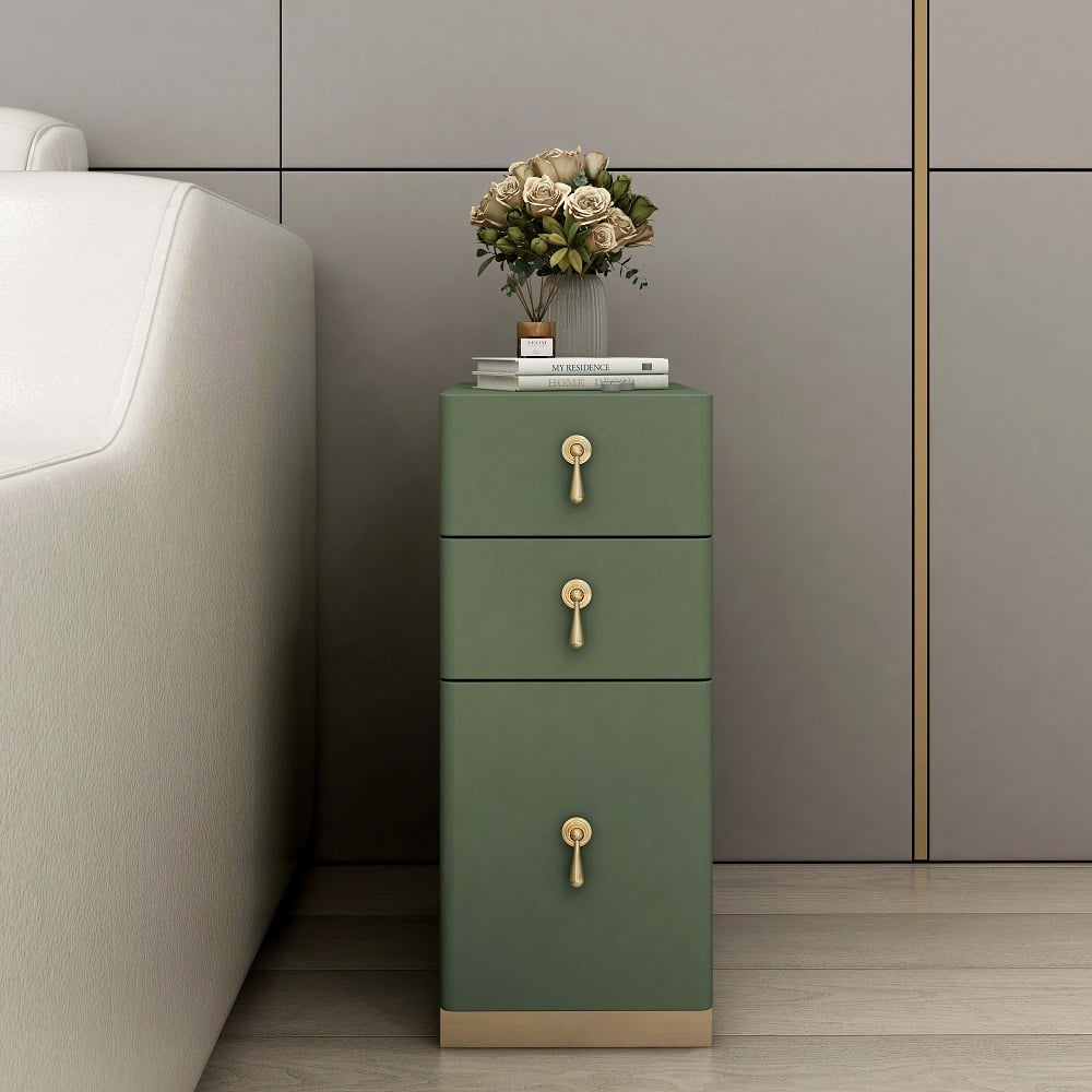 Customer Reviews for Modern Off White 3-Drawer Nightstand Narrow Bedside Table with Faux Leather Upholstery