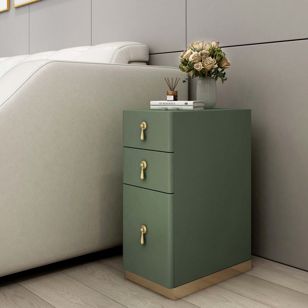 Customer Reviews for Modern Off White 3-Drawer Nightstand Narrow Bedside Table with Faux Leather Upholstery
