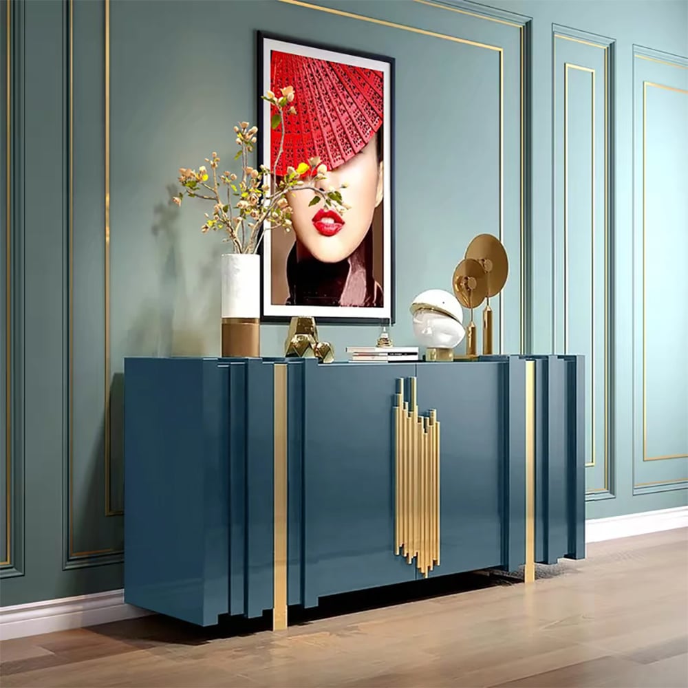 Questions and Answers for Aurea 63" Light Luxury Sideboard Green Rectangular Buffet with 2 Doors 2 Shelves in Gold