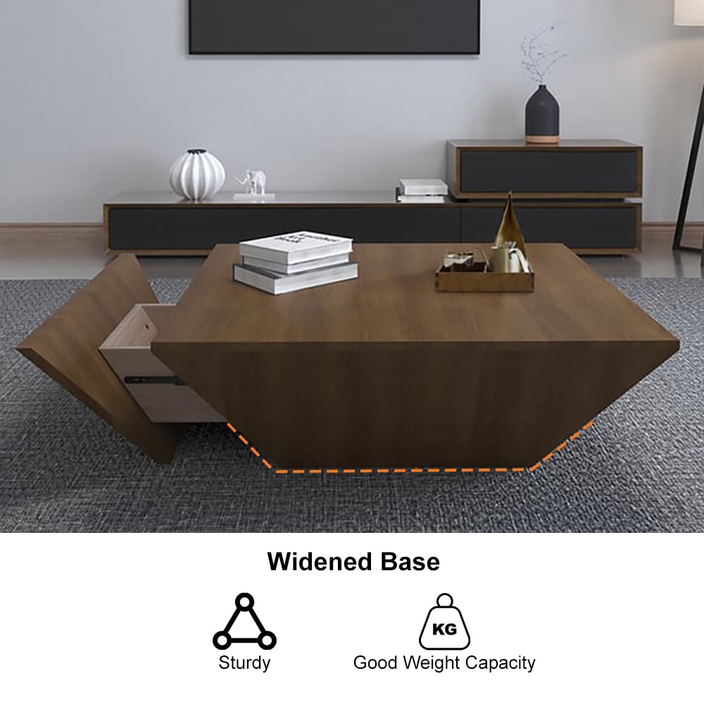 Modern Wood Coffee Table with Storage Square Drum Coffee Table with 1-Drawer