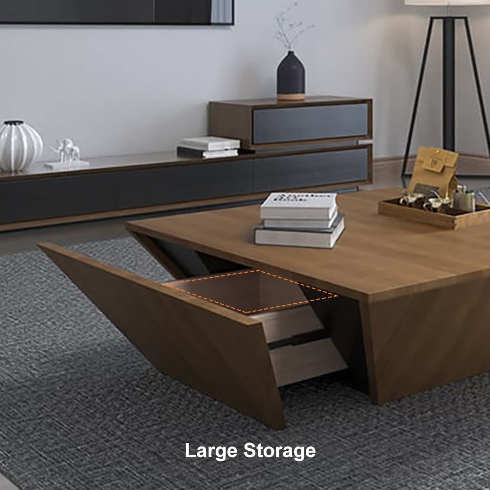 Modern Wood Coffee Table with Storage Square Drum Coffee Table with 1-Drawer