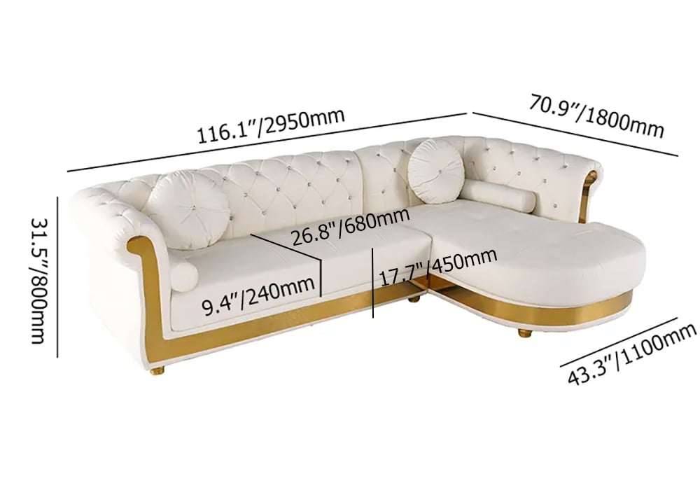 Dodiy Modern L-Shaped White Corner Sectional Sofa 5-Seater Loveseat with Chaise Pillows weights dimensions image