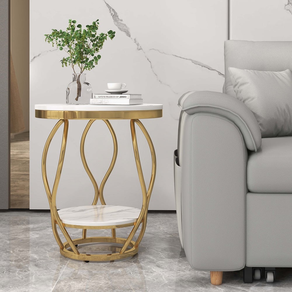Questions and Answers for White Round Side Table with Storage Marble Top Metal Frame