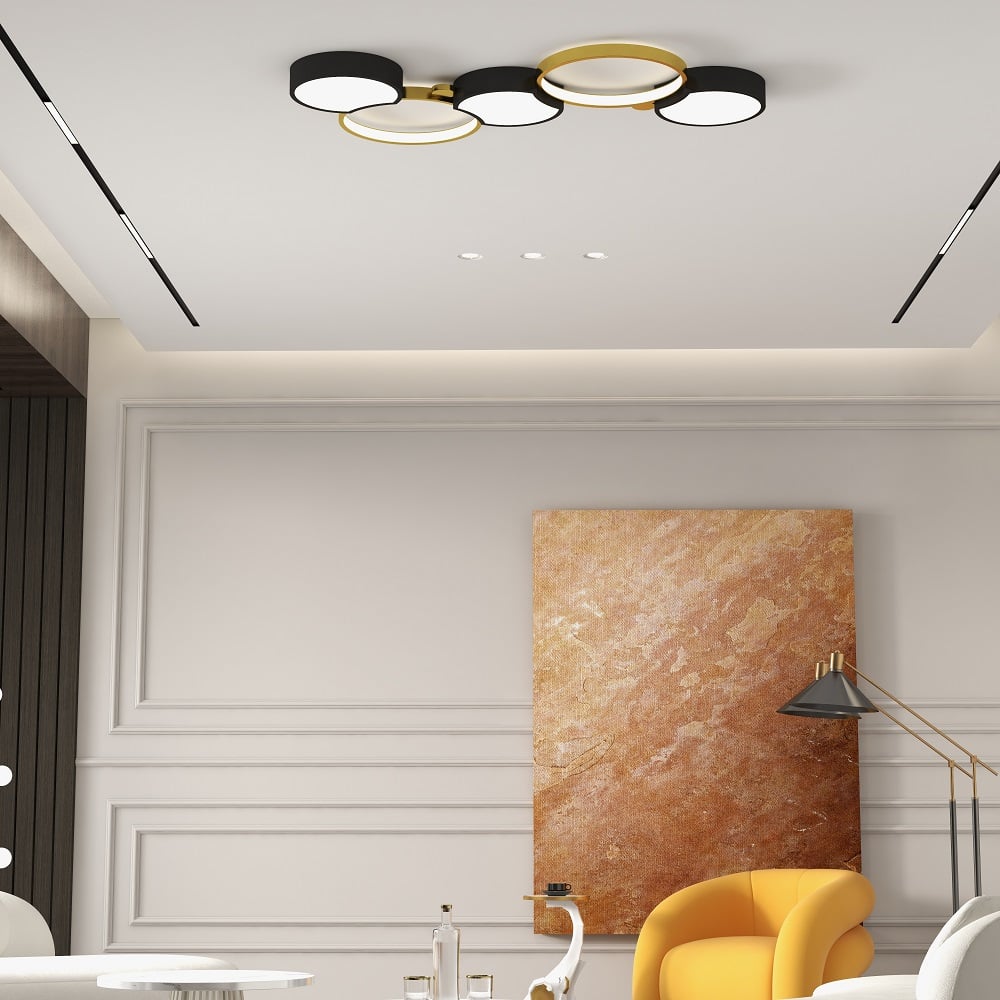 Customer Reviews for Multi-Circles 5-Light LED Flush Mount Ceiling Light in Black & Gold
