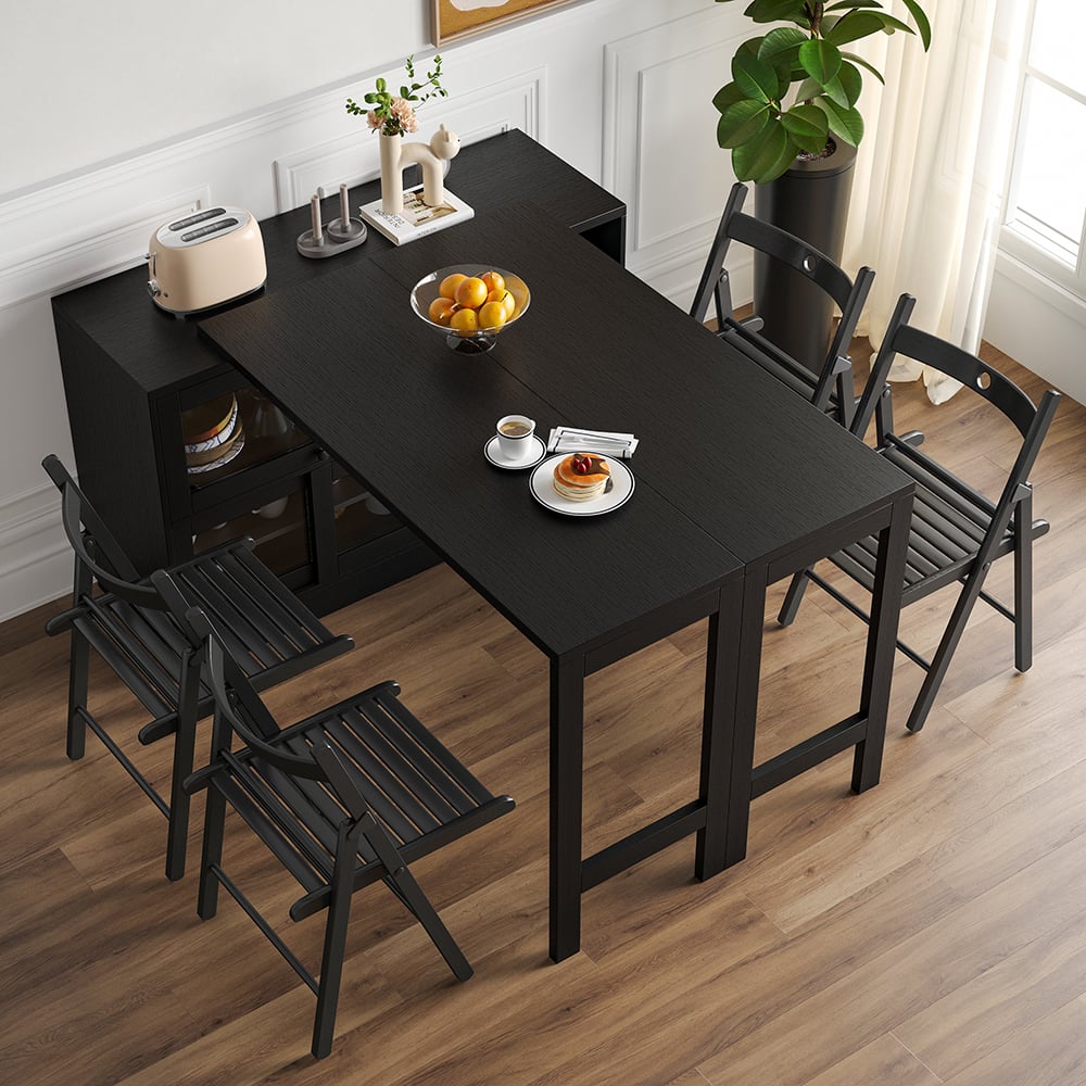 Questions et Réponses pour 1200mm Buffet de Rangement Noir Table à Manger Pliable en Bois Extensible