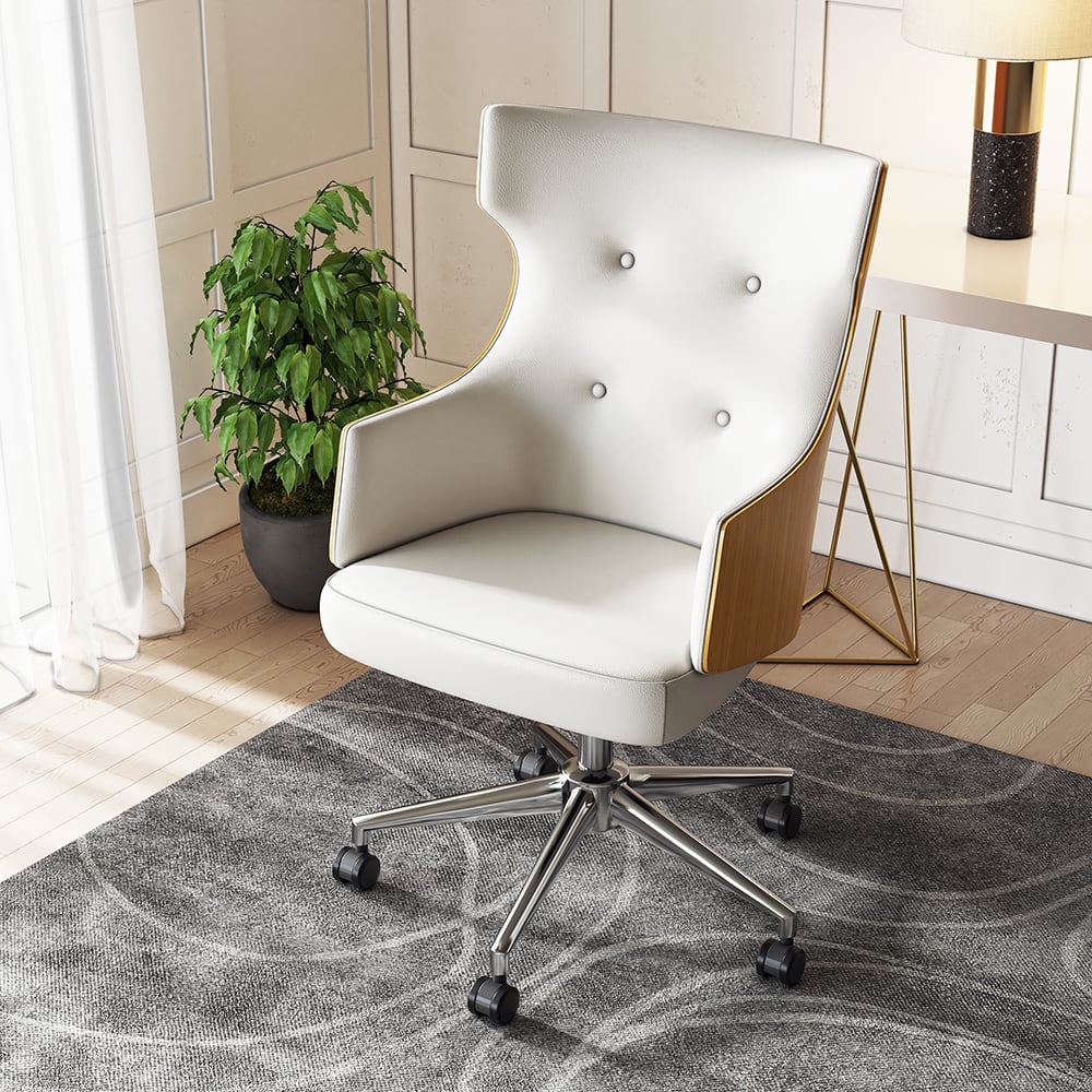 Avis Clients sur Chaise de bureau pivotante moderne en cuir blanc Chaise de bureau ergonomique à hauteur réglable
