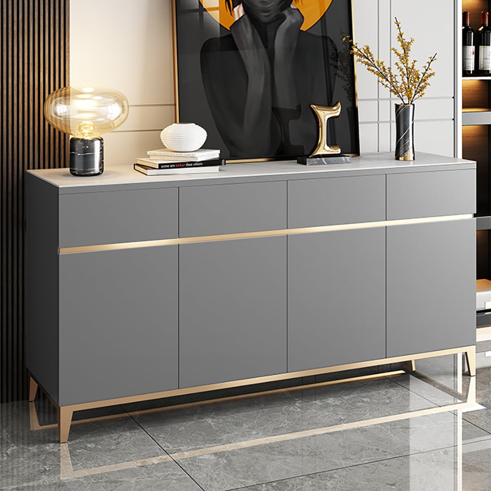 Avaliações de clientes sobre Aparador moderno cinza de 59" com tampo de pedra sinterizada e 4 portas e 4 gavetas em tamanho grande