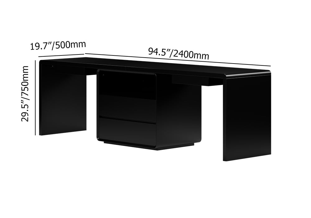 2-Person Double Desk Modern Black Rectangular Office Desk 4 Drawers & 1 Cabinet (94.5" ) weights dimensions image