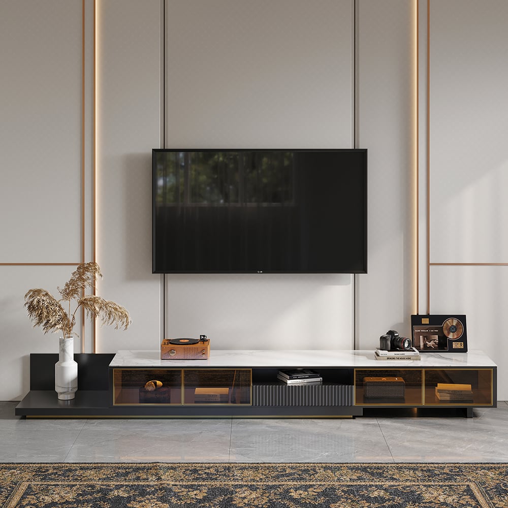 Questions and Answers for Extendable TV cabinet with glass doors and 280 cm LED light - black