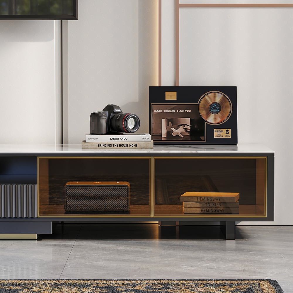 Questions and Answers for Extendable TV cabinet with glass doors and 280 cm LED light - black