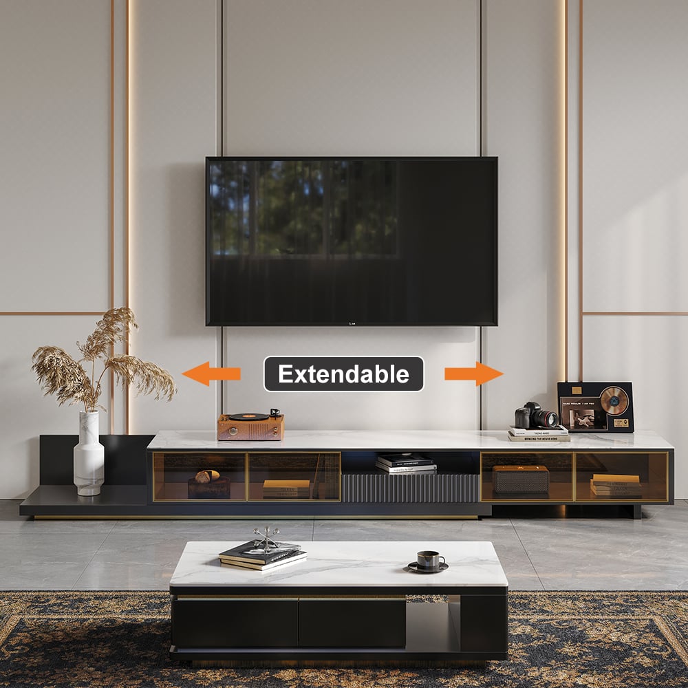 Questions and Answers for Extendable TV cabinet with glass doors and 280 cm LED light - black