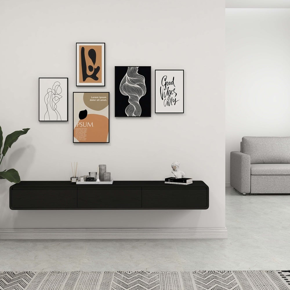 Avis Clients sur Meuble TV flottant avec 3 tiroirs de 200 cm en noir