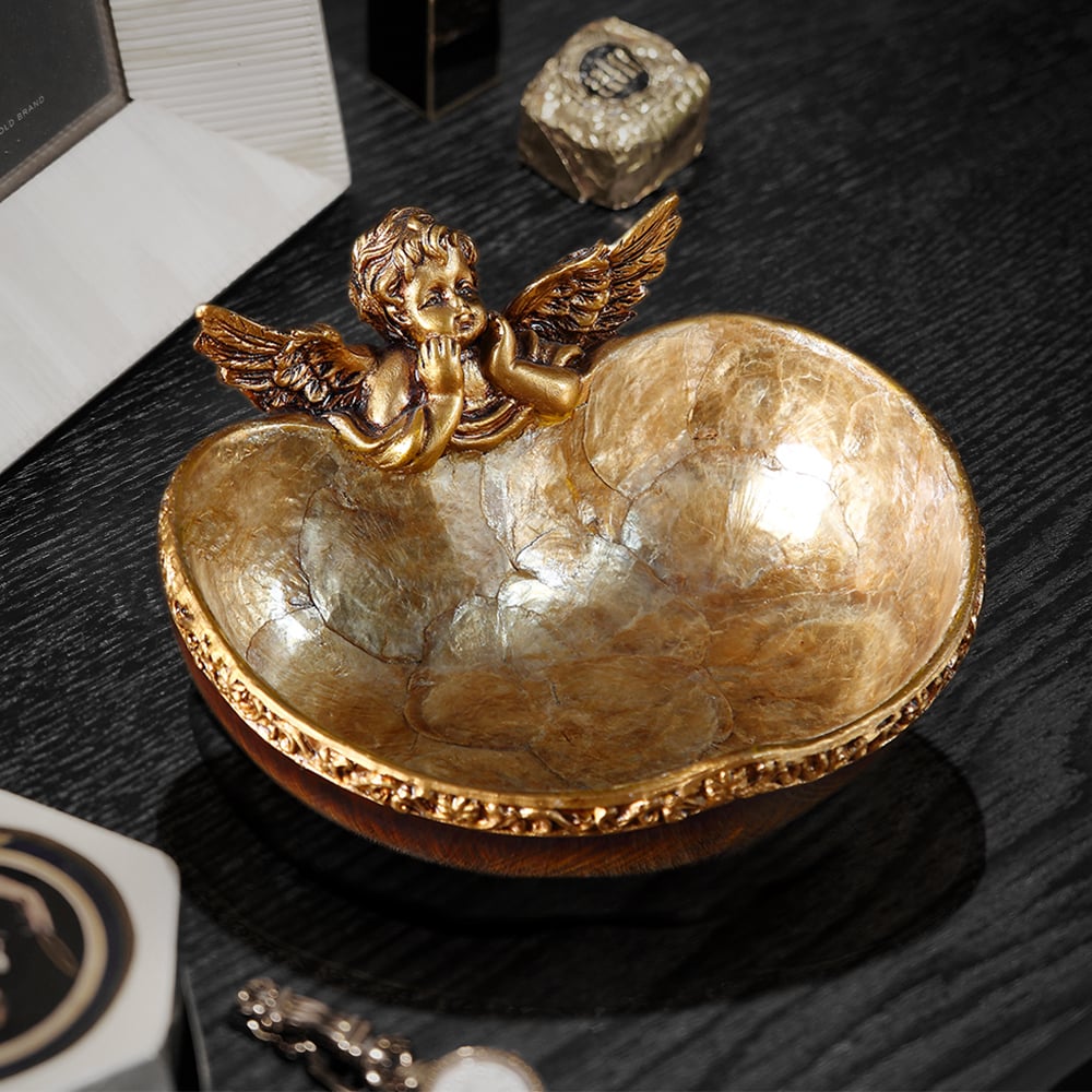 Questions et Réponses pour Plateau de rangement décoratif Shellium en forme d'ange en bronze vintage