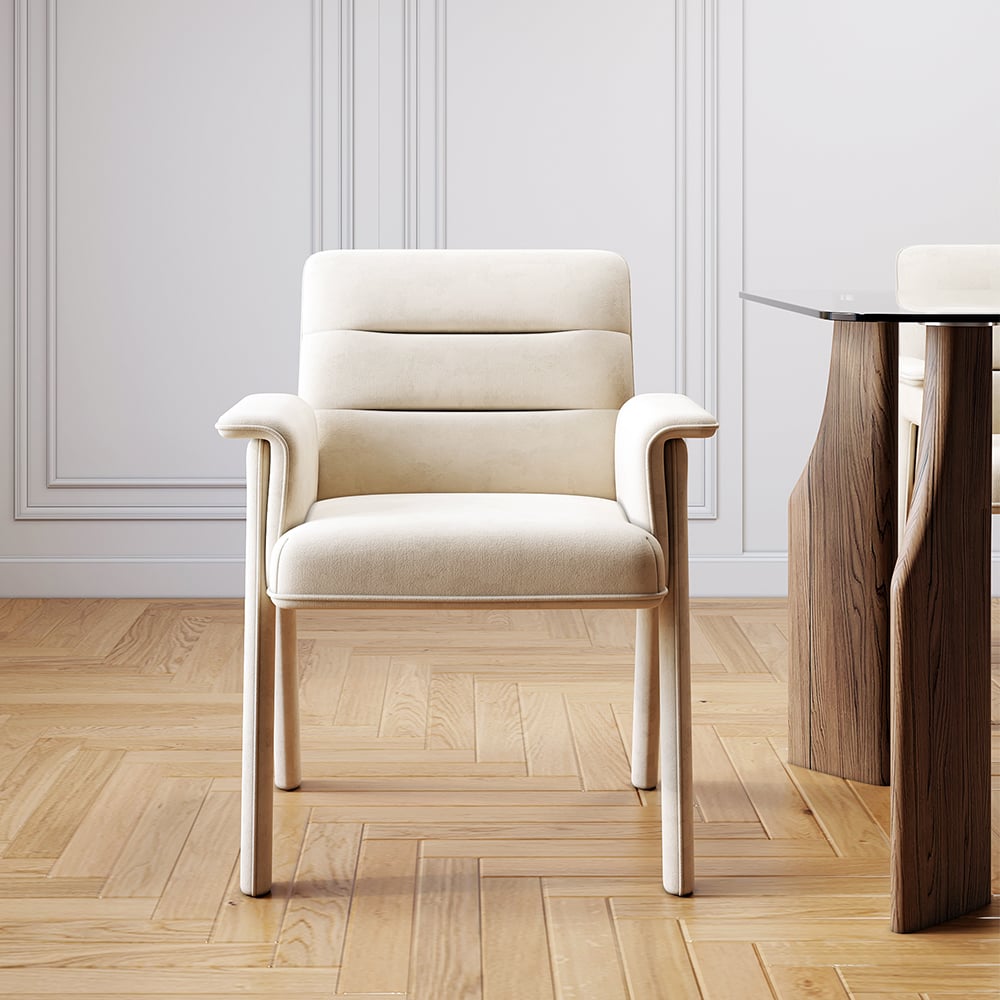 Customer Reviews for Modern Upholstered Velvet (Set of 2) Channel Back Dining Chairs in Off-White with Arms