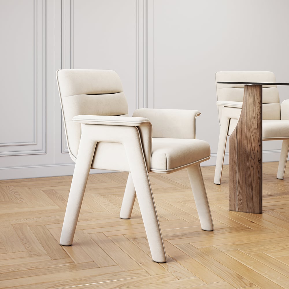 Customer Reviews for Modern Upholstered Velvet (Set of 2) Channel Back Dining Chairs in Off-White with Arms