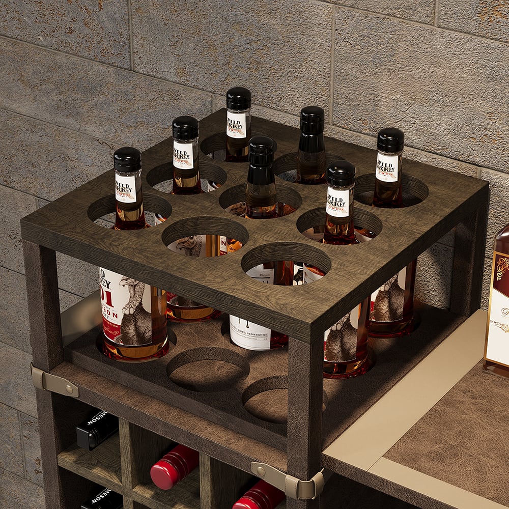 Questions and Answers for 1805mm Wall Mounted Bar Table with Wine Bottle Storage Brown Faux Leather Wood Pub Table