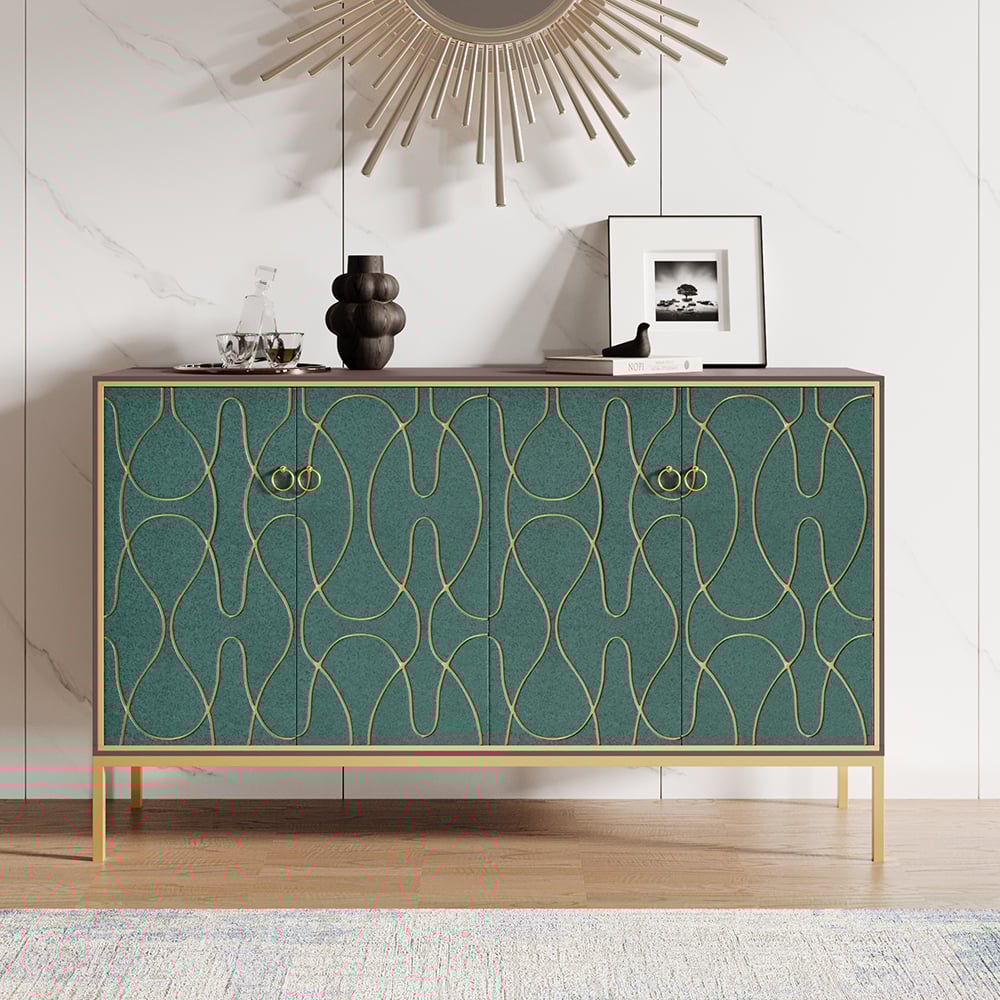 Questions and Answers for 59" Modern Lake Blue Sideboard Buffet with Doors Carved Credenza Adjustable Shelves