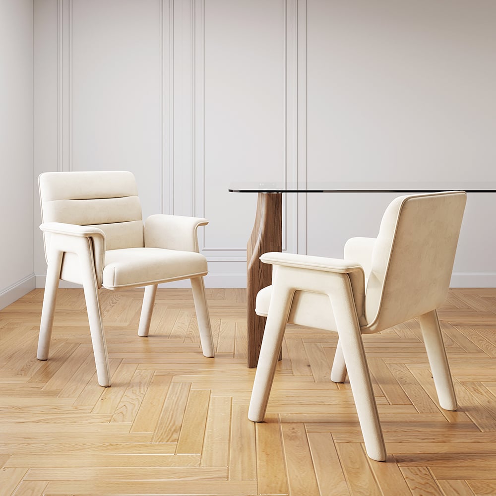 Customer Reviews for Modern Upholstered Velvet (Set of 2) Channel Back Dining Chairs in Off-White with Arms