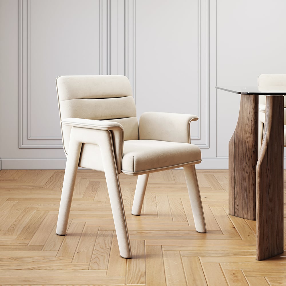 Customer Reviews for Modern Upholstered Velvet (Set of 2) Channel Back Dining Chairs in Off-White with Arms