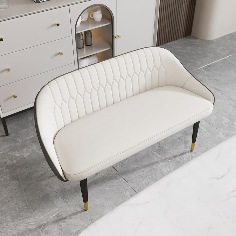 Avis Clients sur Darg 1220mm Banc de Salle à Manger en Cuir PU Blanc et Gris avec Dossier Banc Rembourré Moderne