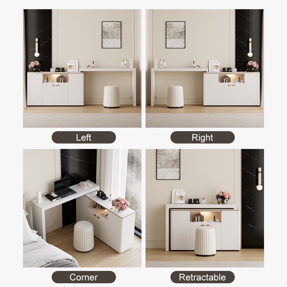 Questions and Answers for Modern White Dresser Vanity Set Dressing Table with Mirror & Light & Stool