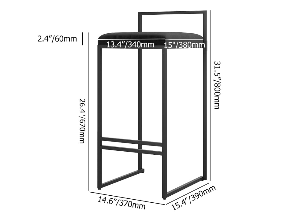 Avis Clients sur Tabouret de bar contemporain en velours noir 6 pièces avec dossier et repose-pieds