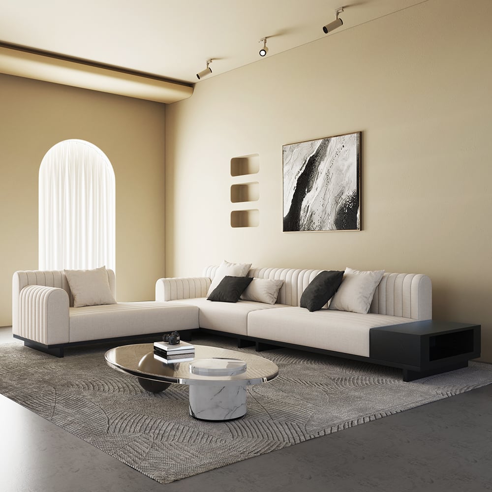 Questions and Answers for 3980mm Modern White Corner L-Shaped Sectional Sofa Cotton & Linen with Side Open Storage