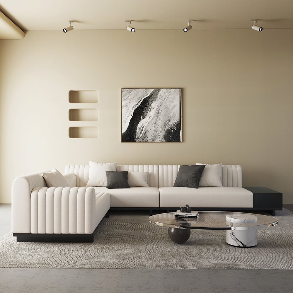 Questions and Answers for 3980mm Modern White Corner L-Shaped Sectional Sofa Cotton & Linen with Side Open Storage