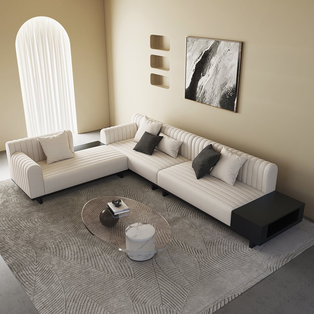 Questions and Answers for 3980mm Modern White Corner L-Shaped Sectional Sofa Cotton & Linen with Side Open Storage