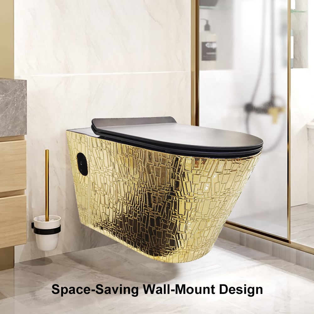 Questions and Answers for Luxury Round Wall-Mounted Toilet Wall Hung Ceramic Space-Saving in Gold Seat Included