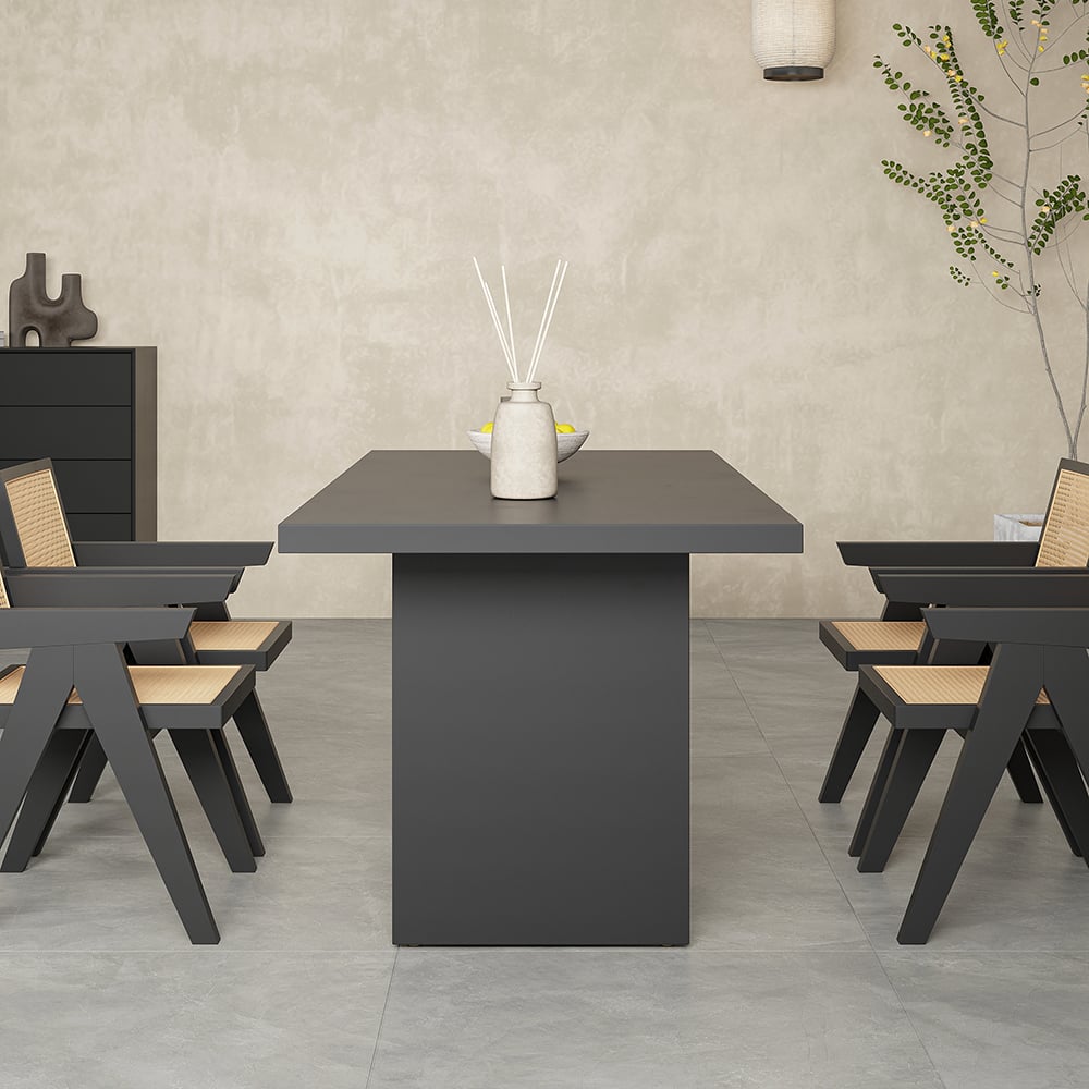 Questions and Answers for Upoak 1600mm Farmhouse Concrete Black Wooden Dining Table for 6 Person Double Pedestal